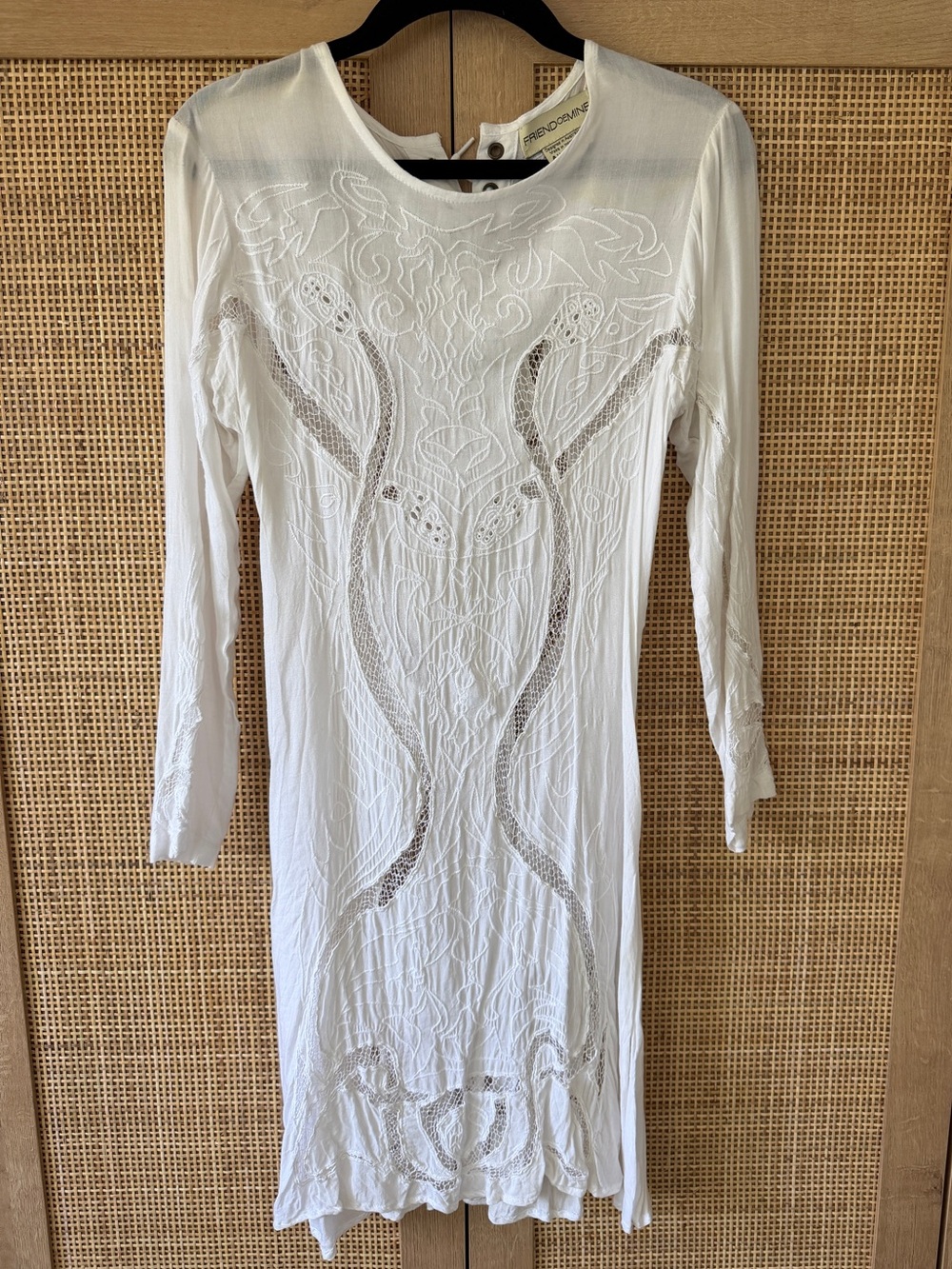 White Long-Sleeve Embroidered Cutout Midi Dress by Friend of Mine.